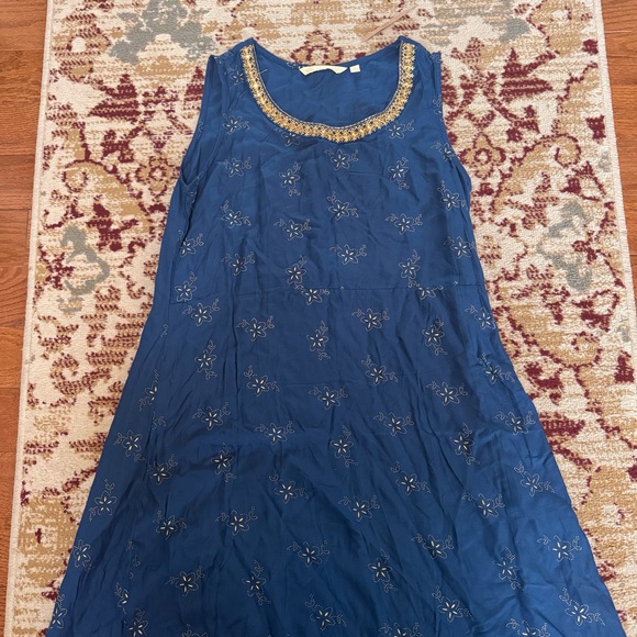 Avaasa India Women’s Blue Gold Bead Embellished Maxi Tank Dress Rayon Sz Medium - Picture 3 of 9